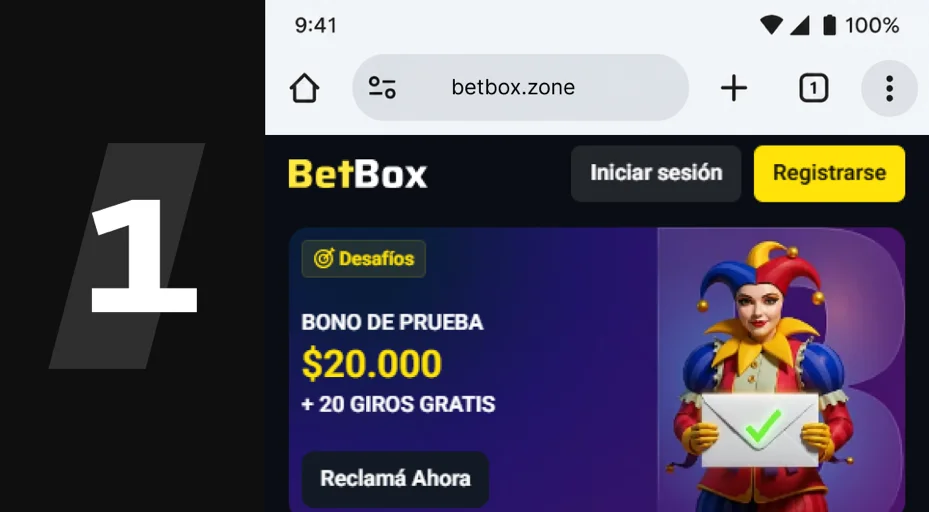 Paso 1: menú de tres puntos de Chrome con Betbox abierto en Android