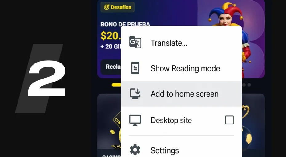 Paso 2: opción Instalar y crear acceso en Chrome para Android